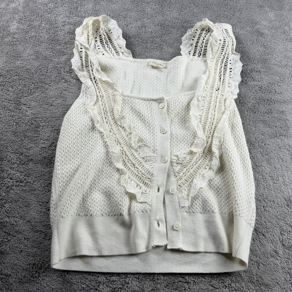 Pilcro Tops - Pilcro Anthropologie Boho Button Up Shirt Womens Medium White Ivory Lace